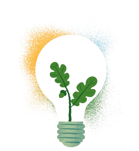 Illustration of a lightbuld with greenery