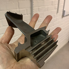 A cast turbine blade.