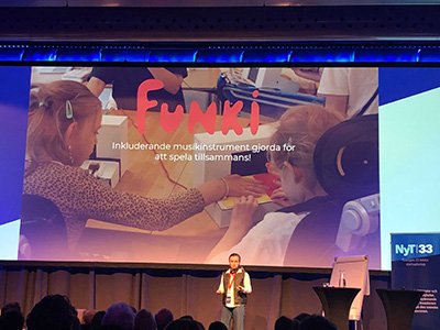 Maria Svahn, founder of funki on stage during the Inission Innovation Award Finale