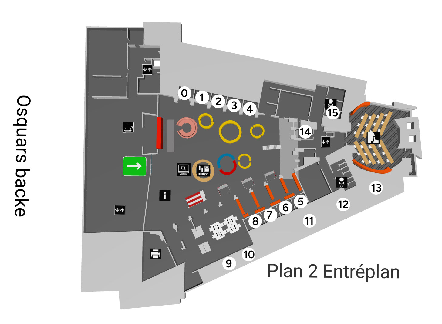 Map of the library and group rooms placement.