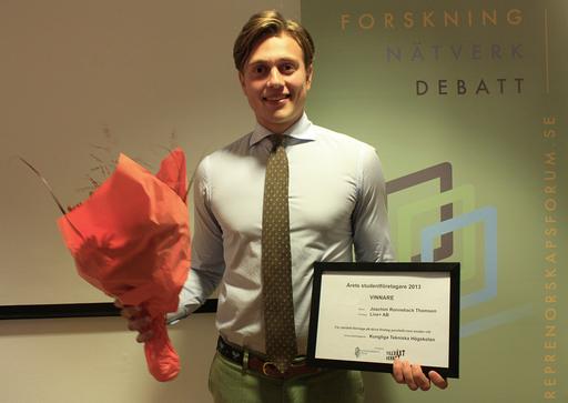 Joachim Ronneback Thomson, Live+ AB, Årets Studentföretagare 2013