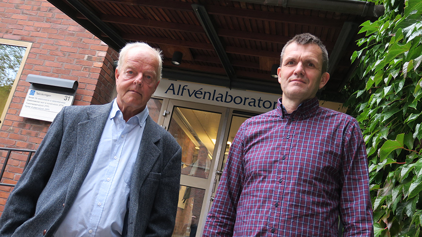 Göran Marklund , left, and Anris Vaivads pose for photo outside their research labs. 