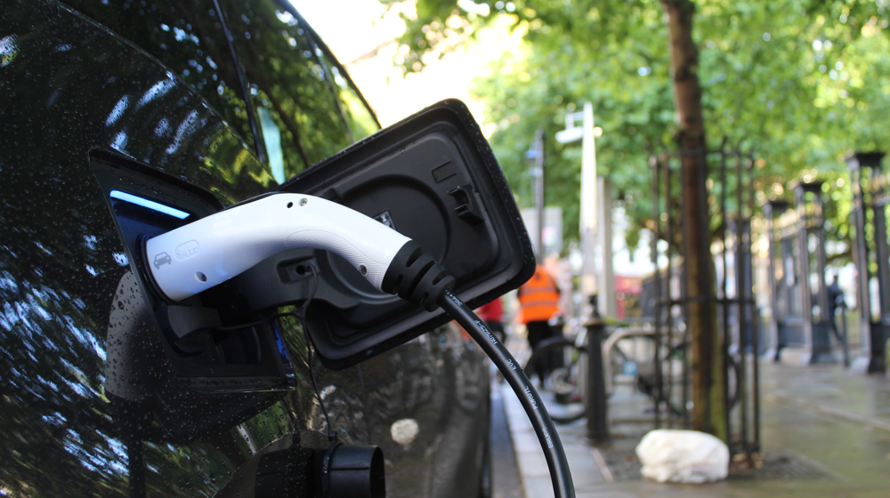 Electric car in urban environment