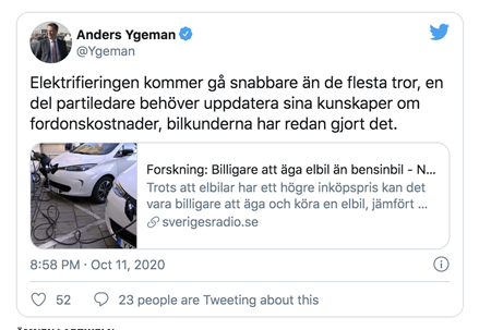 Tweet by Anders Ygeman