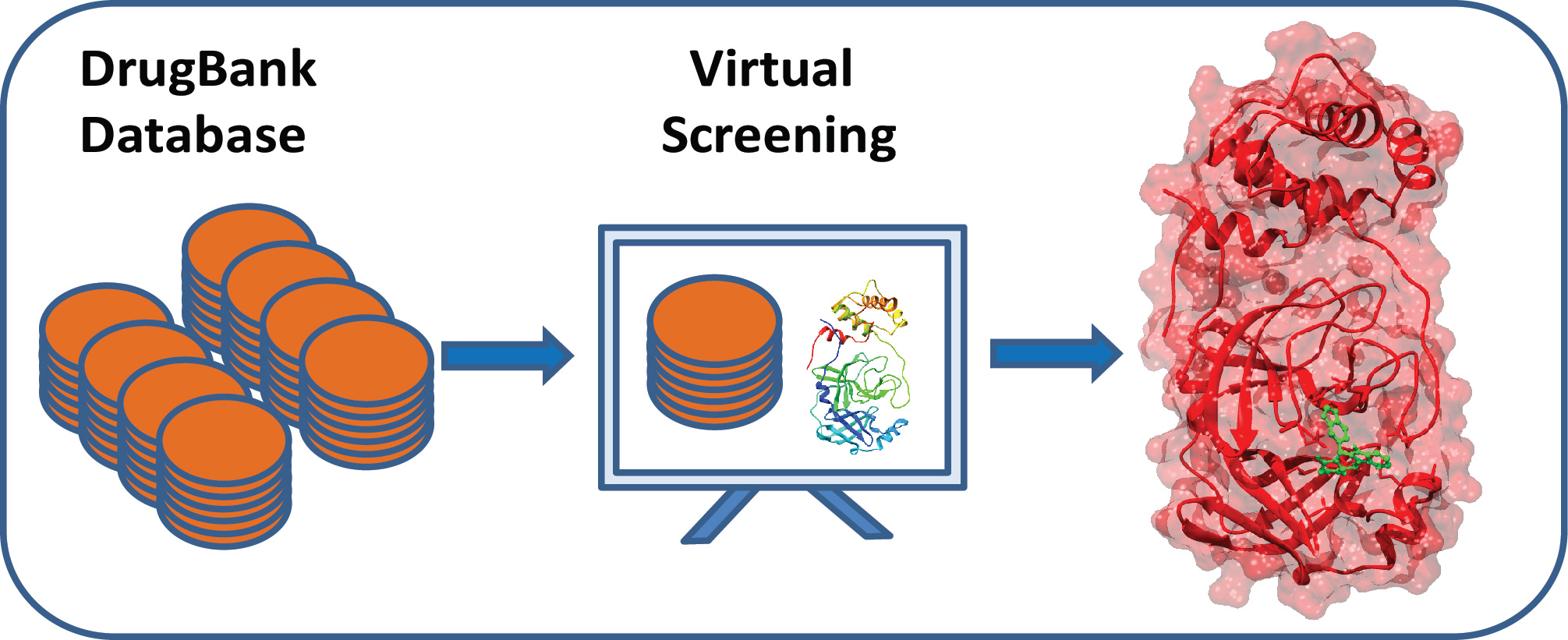Figure depicts the workflow of screening the drug bank to match with target proteins 