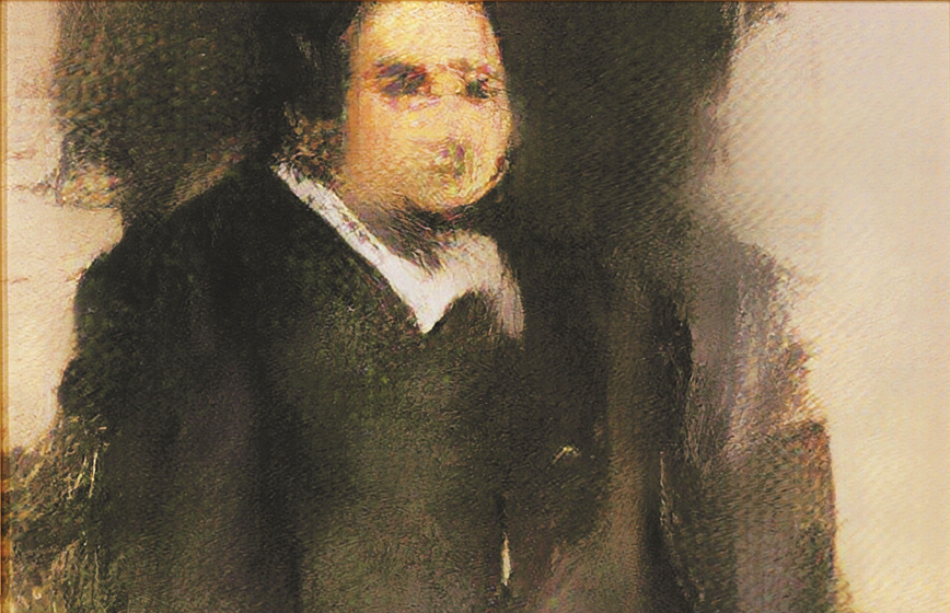 Foto av en målning föreställande en person i halvfigur.