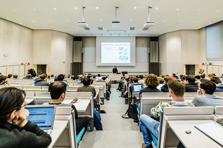 students in lecture hall at Kista campus