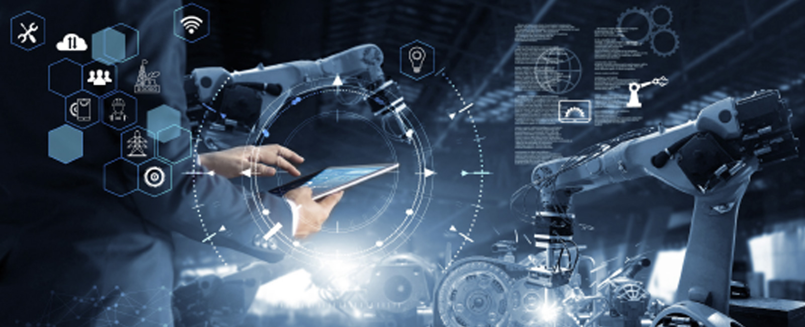 kollage med tema indutstri och teknik