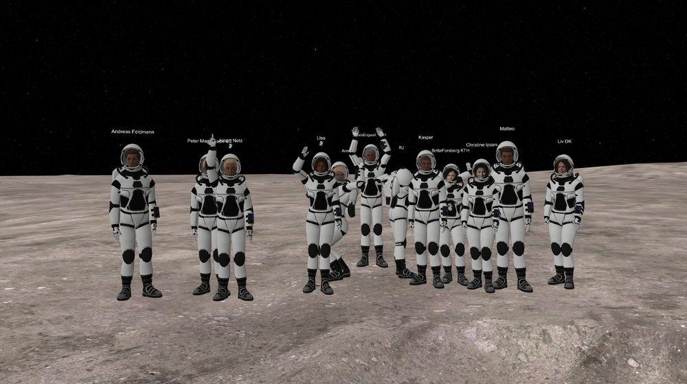 The participants digital avatars on the moon.
