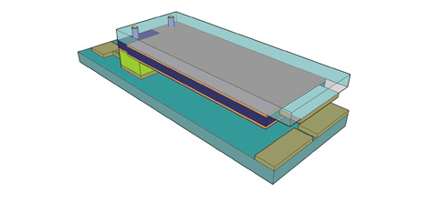 Piezoelectrically actuated RF MEMS switch.
