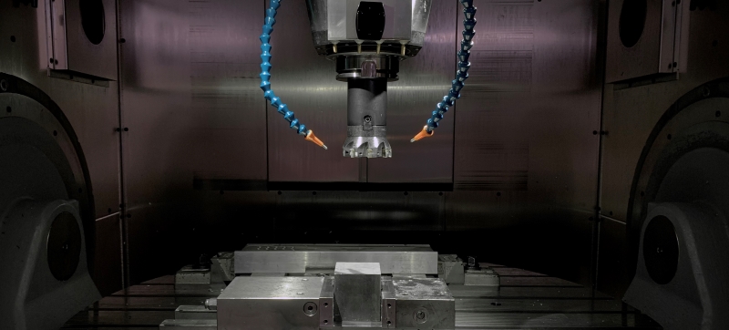 Machining center equipped with nozzles for MQL