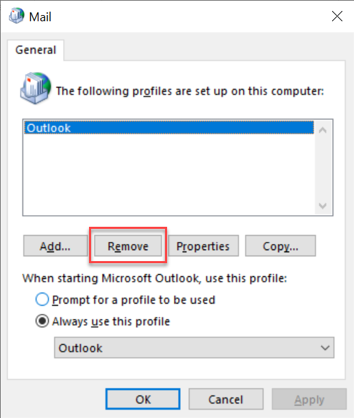 Screenshot: Remove existing profile