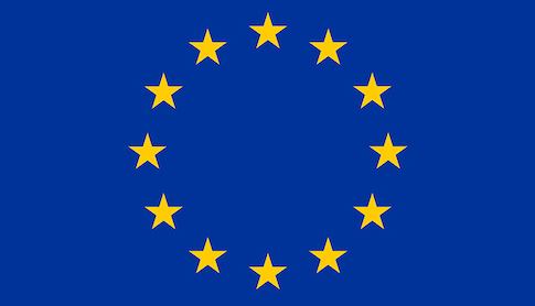 EU-flaggan. 12 gula stjärnor i cirkel mot blå bakgrund.