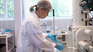 Researcher inside lab