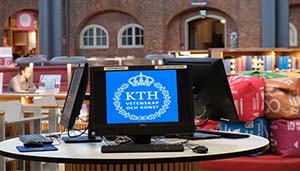 KTH Logo på ett skärm i KTH biblioteket