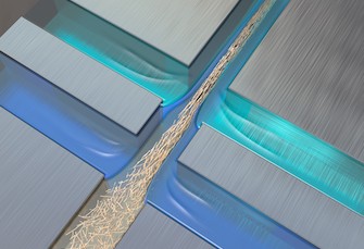 An illustration of the flow-focusing process, where flow mechanics is used to allign the nanocellulo