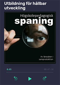 Högskolepedagogisk spaning podcast - An eye looking through a magnifying glass