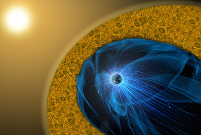 Artists rendering of the magnetosphere and shock bow. 