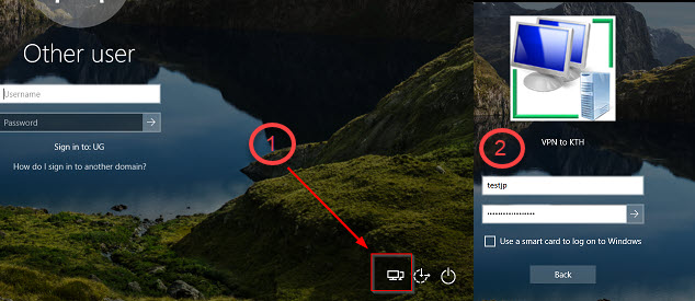 Klicka på ikonen med två skärmar. Logga sedan in med användarnman och lösenord.