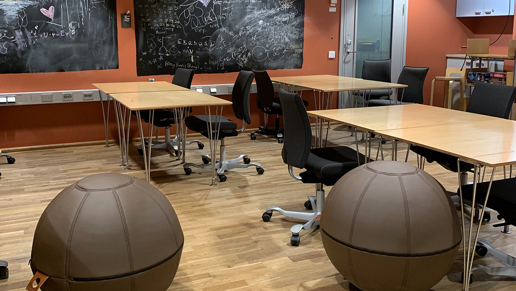 Newton with its new office chairs and stability balls