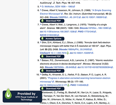 Reference list in Wikipedia with LibKey links as blue buttons when LibKey Nomad is installed.