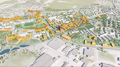 Drawing shows new construction and facilities envisioned for Eskilstuna area