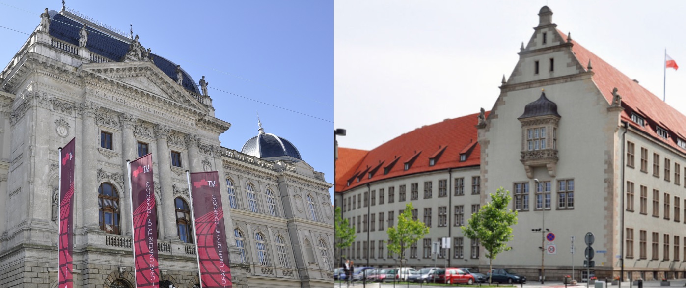 Buildings at TU Graz and Politechnika Wroclawska 