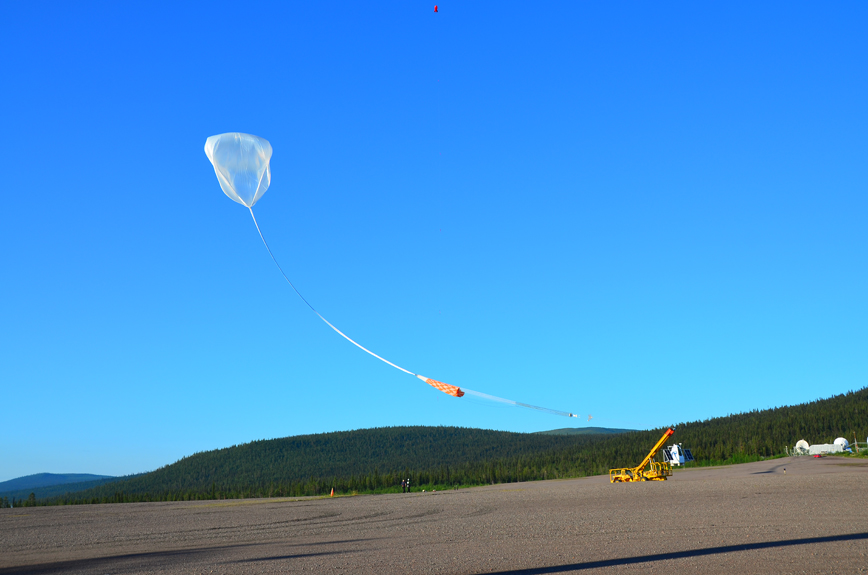 Uppskjutningsförsök av ballong med vidhängande teleskop på Esrange i Kiruna.