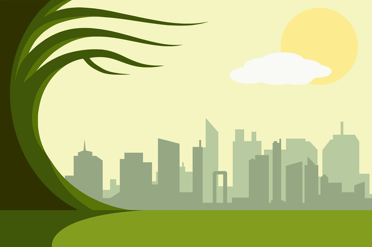 An illustration green landscape and city
