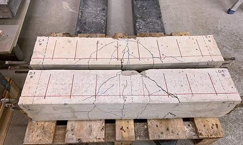 Testbalkar i laboratoriet.