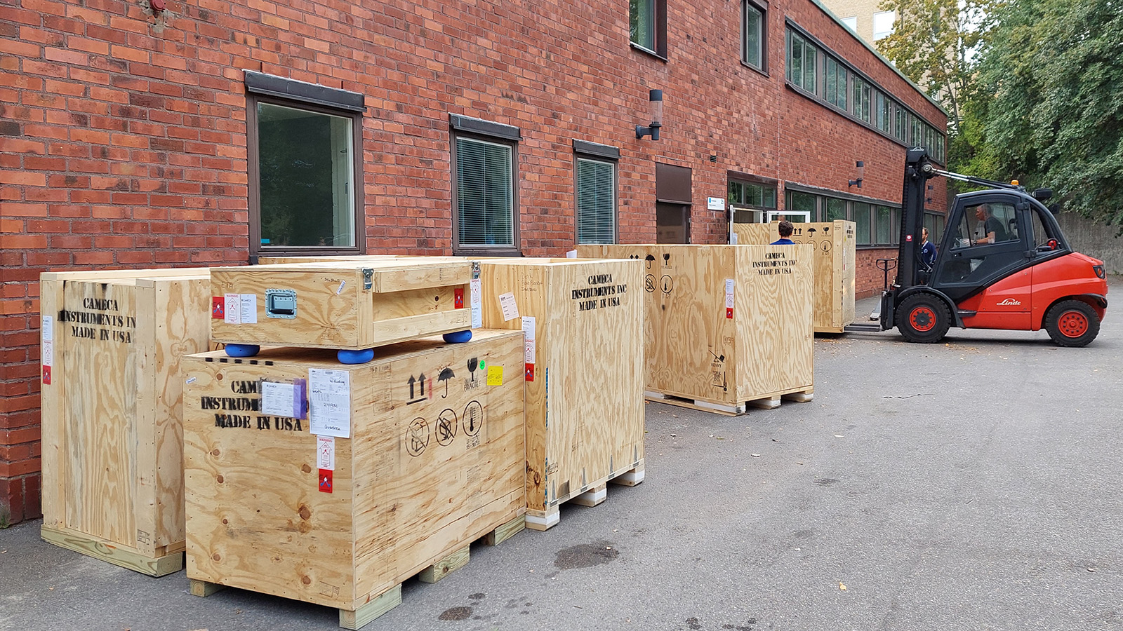 Boxes outside building