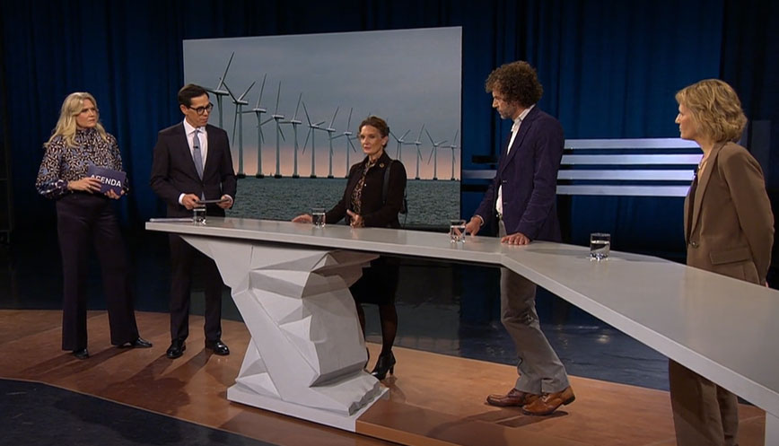 Three women and two men during a TV debate.