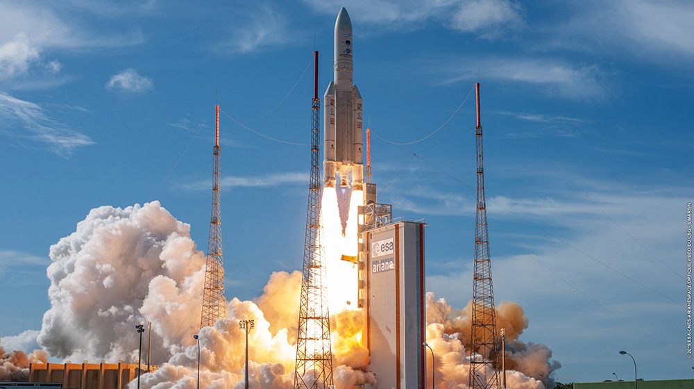 Rocketship launch at European Space Agency.