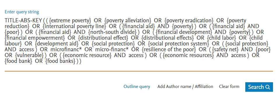 Screenshot of the search query for the SDG No Poverty