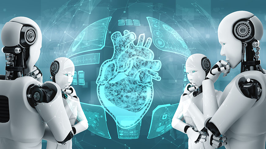 Grafisk bild med robotar och ett hjärta