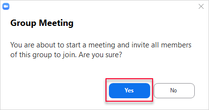Screenshot: "Yes" button for acceppting a group meeting is highlighted.