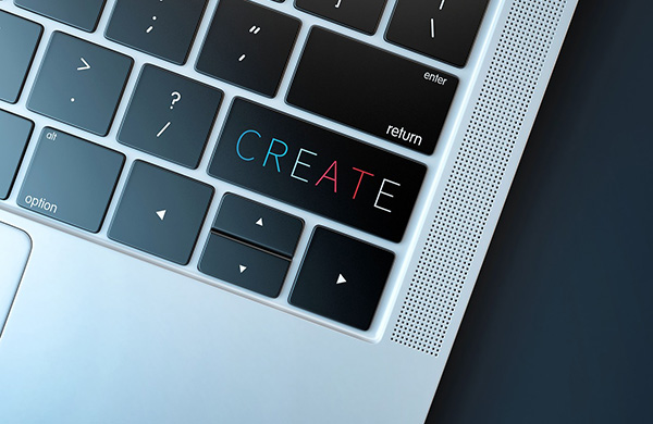 Ett tangentbord där skiftknappen är utbytt mot ordet "create"