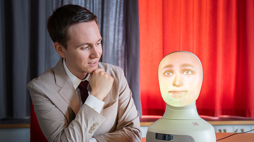 John Sinderwing with a robot head