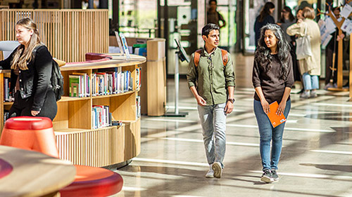 Två studenter i biblioteket