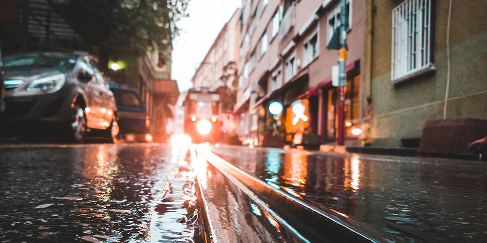 Rainy street in Stockholm.