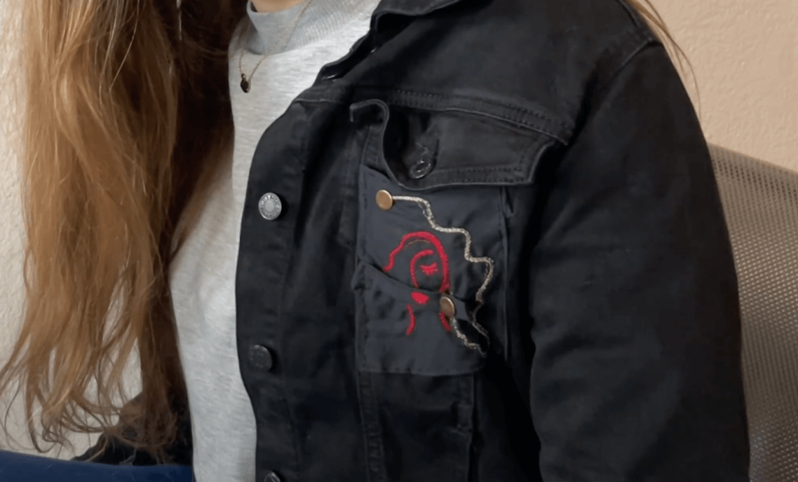 Women's Voices interactive jacket, crafted by student Katerina Koleva, @Middla autumn 2023.