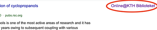 Skärmavbild från Google Scholar som visar länk till fulltext från KTH Biblioteket