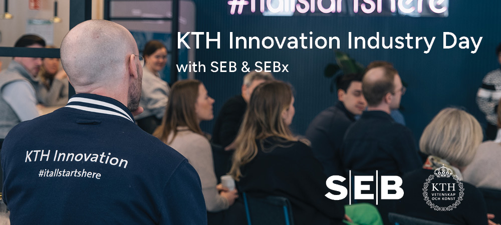 An audience at an event shot from the back with the text KTH Innovation Industry Day with SEB & SEBx