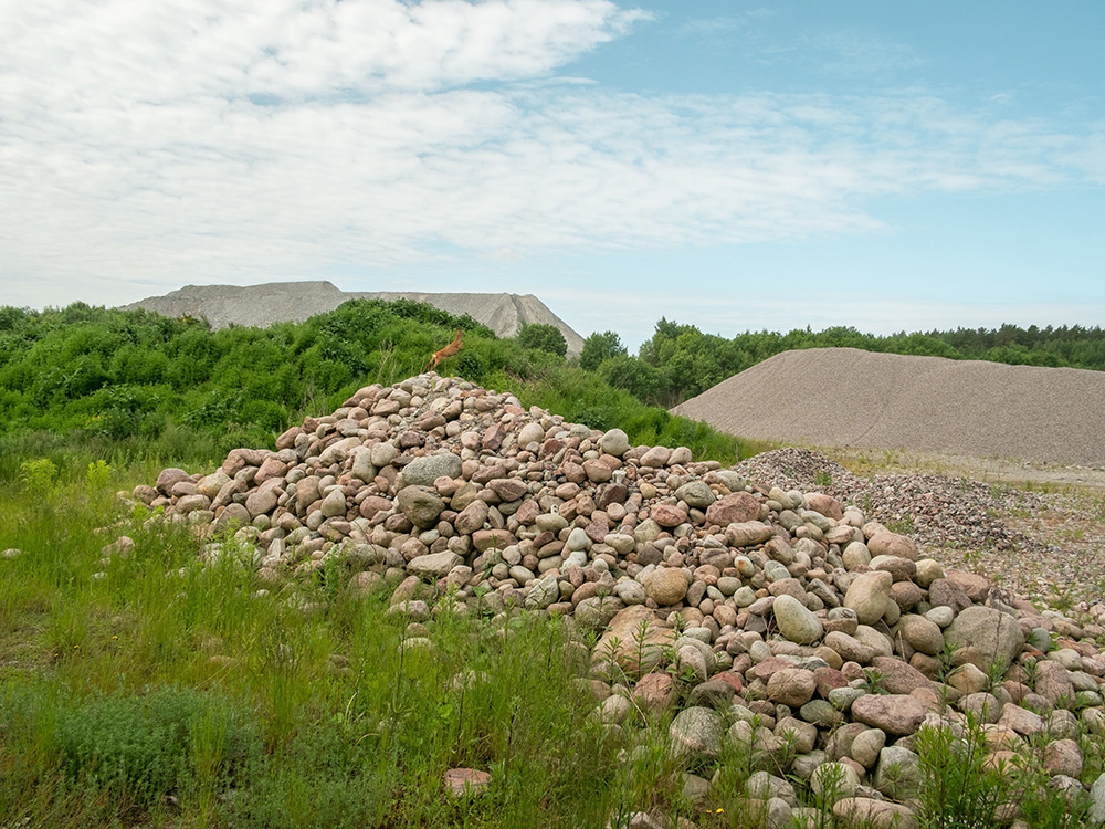 A pile of rocks in a field