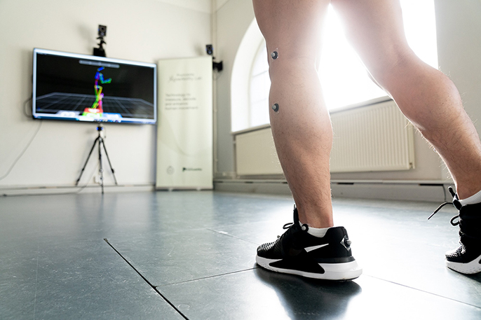 Picture of feet with sensors for measuring movement 