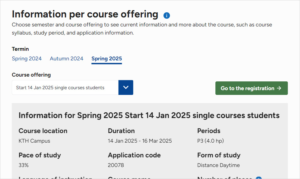 Screenshot showing the new course page layout