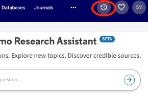Screenshot of where to find keywords used in the search with Research Assistan.