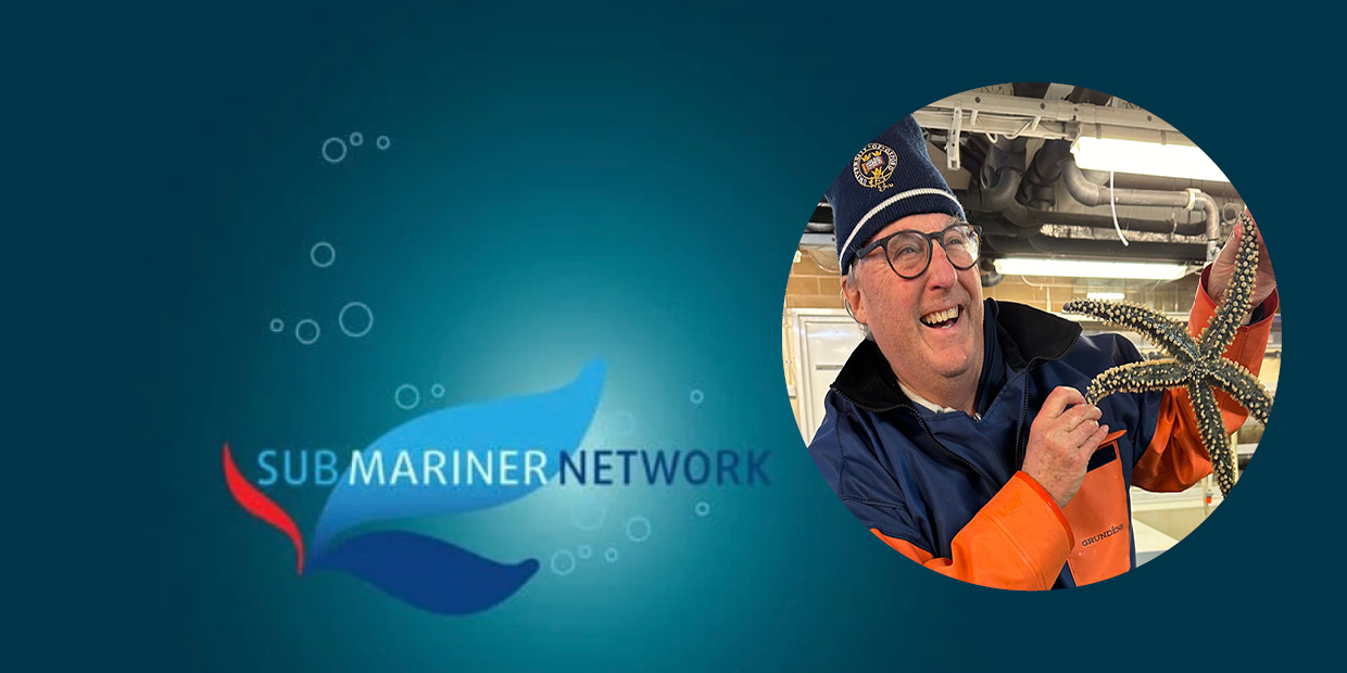 Fredrik Gröndahl holding a seastar and the text "submariner network"