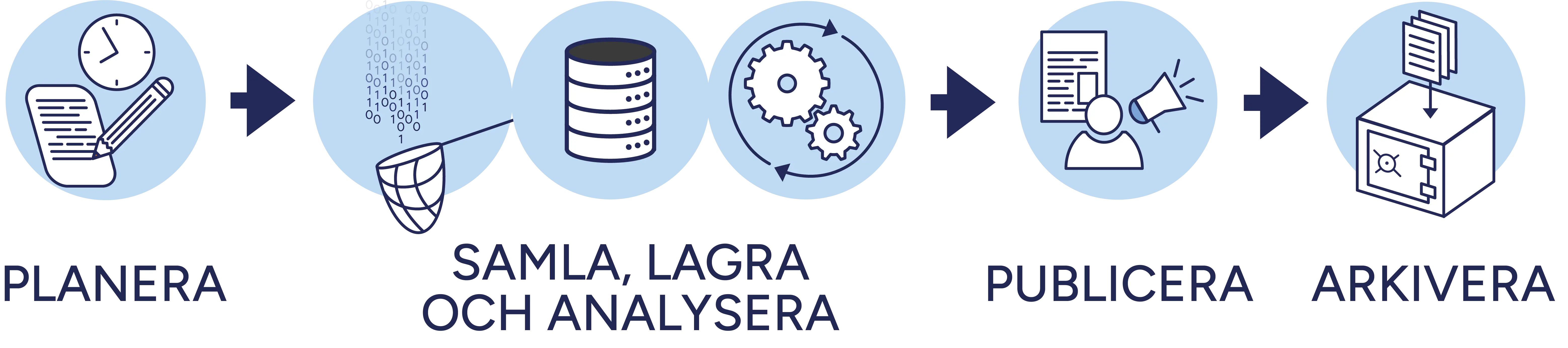 Grafisk illustration över forskningsdatalivscykeln