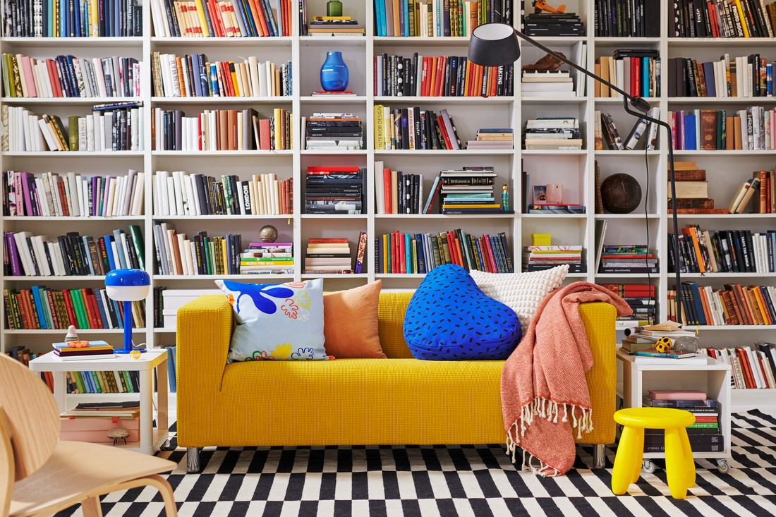 A colorful, furnished room